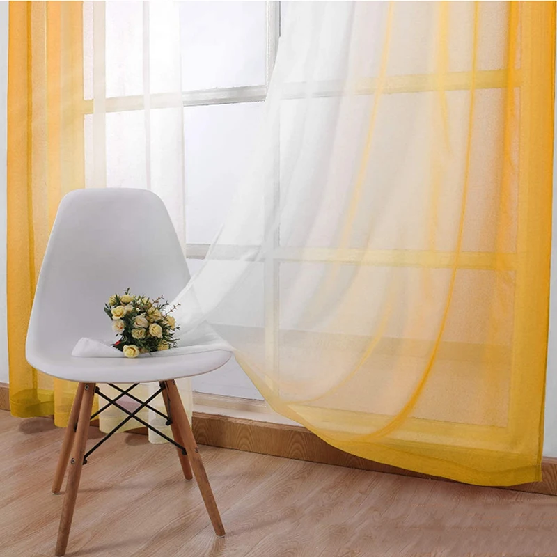 Finished Curtain Orange Gradient Tulle Curtain for Living Room Bedroom Kitchen Short Curtain Coffee Curtain 2023 High Quality
