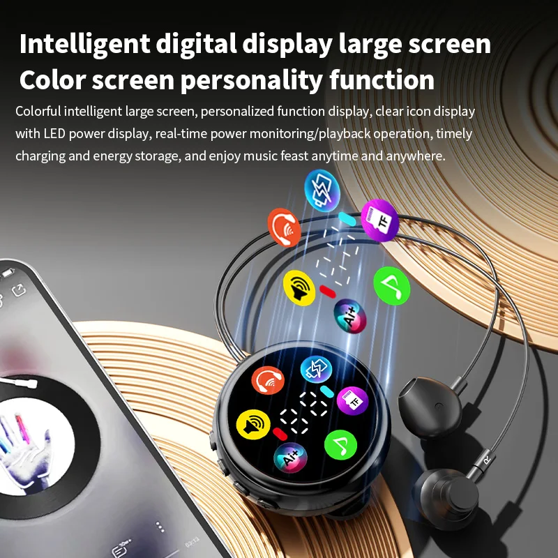 Wireless Car Bluetooth Headset Outdoor Sports Collar Clip Earphone Hands-free Bluetooth Headphones with LED Display Support TF