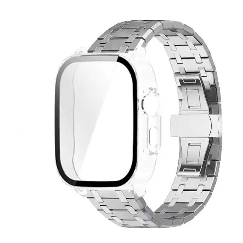 Premium Stainless Steel Band and Tempered Glass Protective Shell with Metal Bracelet Wristband