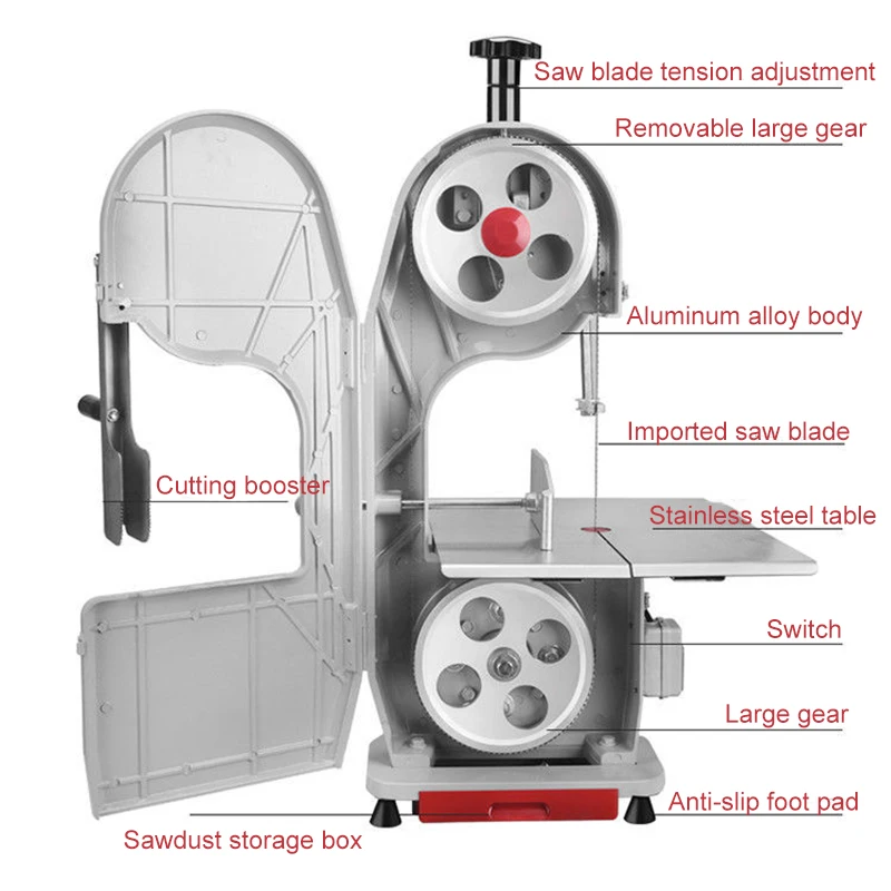 110V/220V Commercial Desktop Saw Bone Cutting Ribs Meat Slicer Electric Bone Cutting Machine Frozen Fish/Bones Meat Cutter 1.5kw 4
