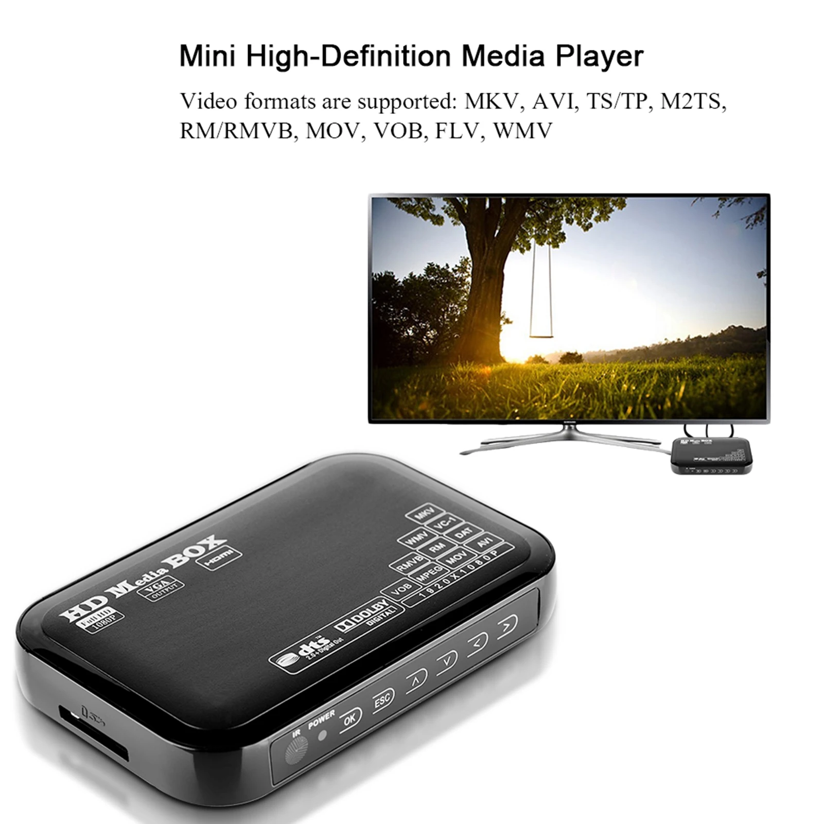 Fdit Boîtier de lecteur multimédia 1080P Full HD Mini Box Media Player