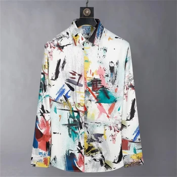 Luxury Graffiti Printed Shirt Men's Long Sleeve Casual Shirt Fashion Street Korean Premium Large Size Men's Clothing 6XL