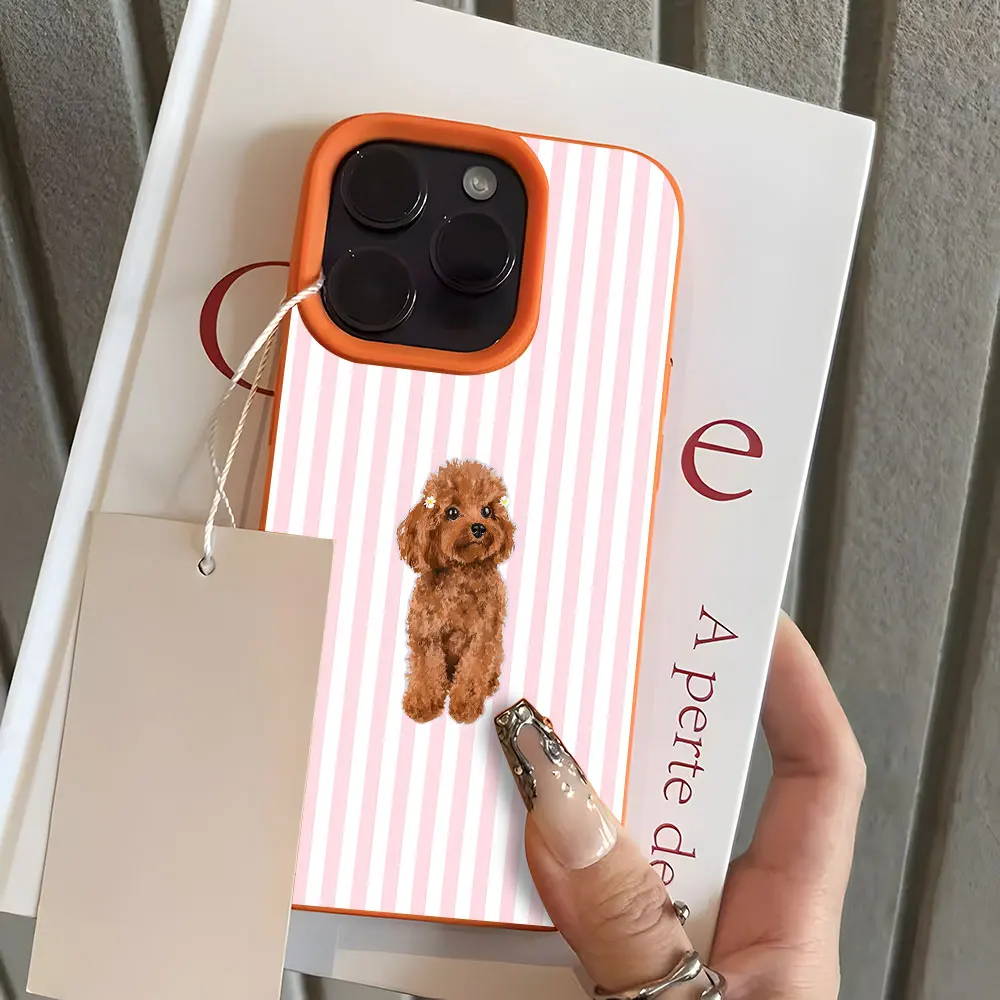 Adorable Poodle Stripe Pattern Lychee Silicone Phone Case