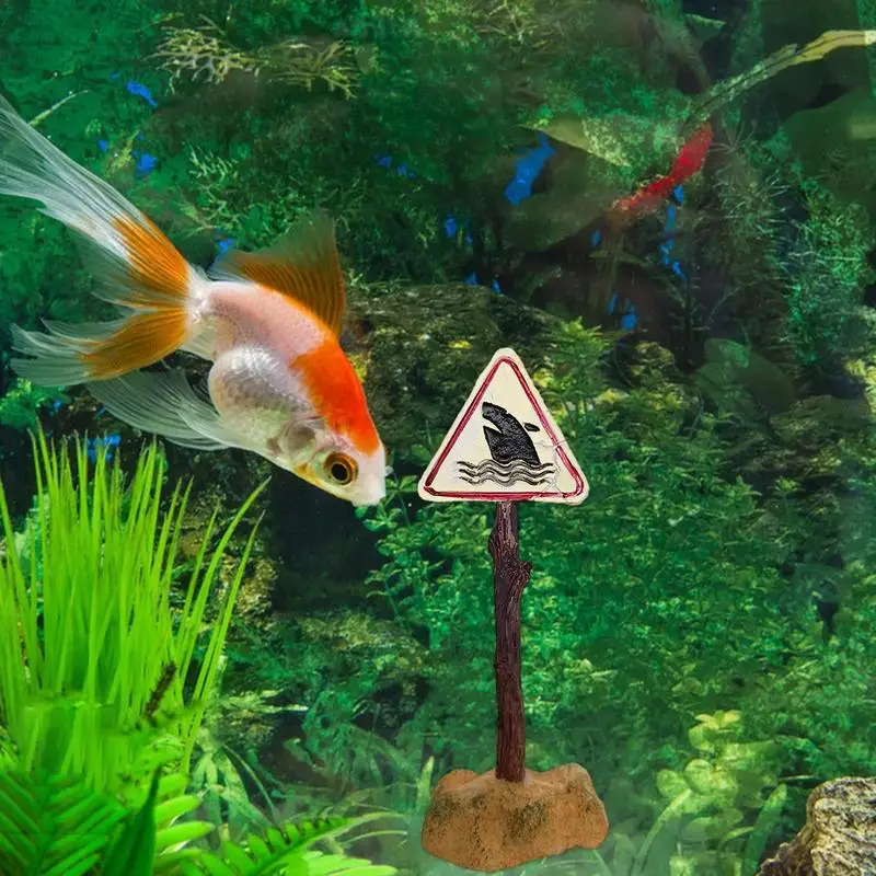 Aquarium Shark Warning Sign Resin Fish Tank Decorations Funny Aquarium Fish Tank Decor Ornaments for