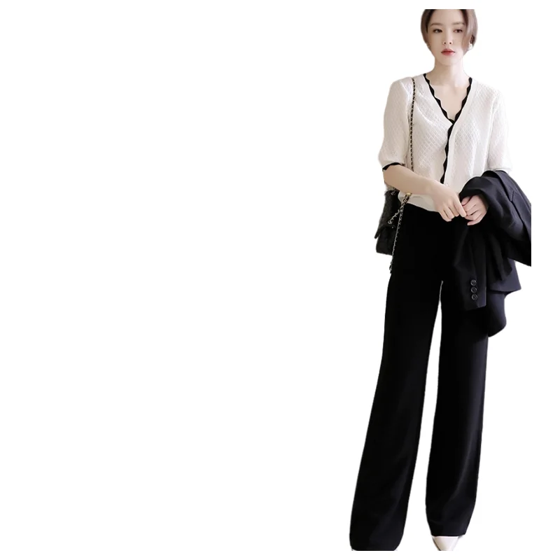 Wide Leg Trousers Women's 2022 Spring Quality High Waist Extended Pants Opaque Draping Anti-Wrinkle Black OL Bootleg Type Pants work pants