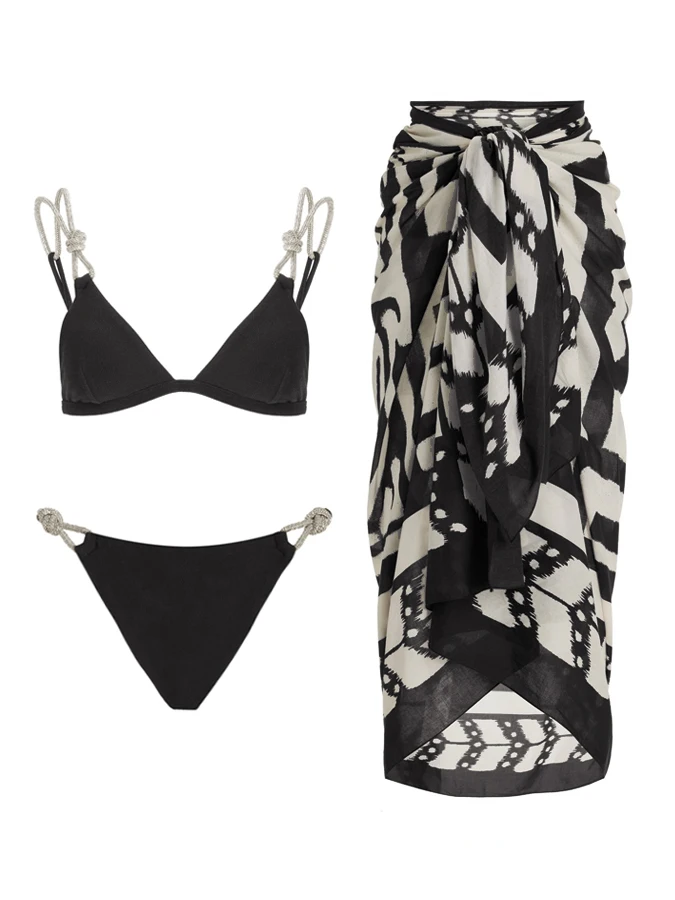 Low Waist  Micro Black Bikini Set 2023 New Swimwear Summer Female Fashion Swimsuit And Cover Up Beach Wear Vacation Biquini Sexy