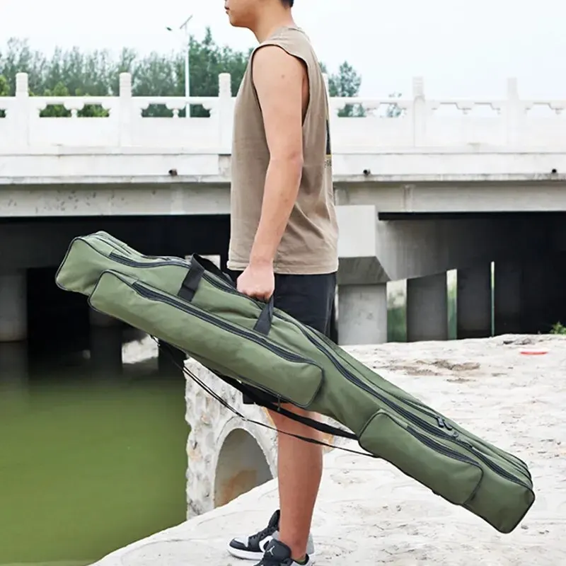 Fishing Rod Bag 120cm 2/3 Layer Oxford Cloth Waterproof Zipped Storage Case