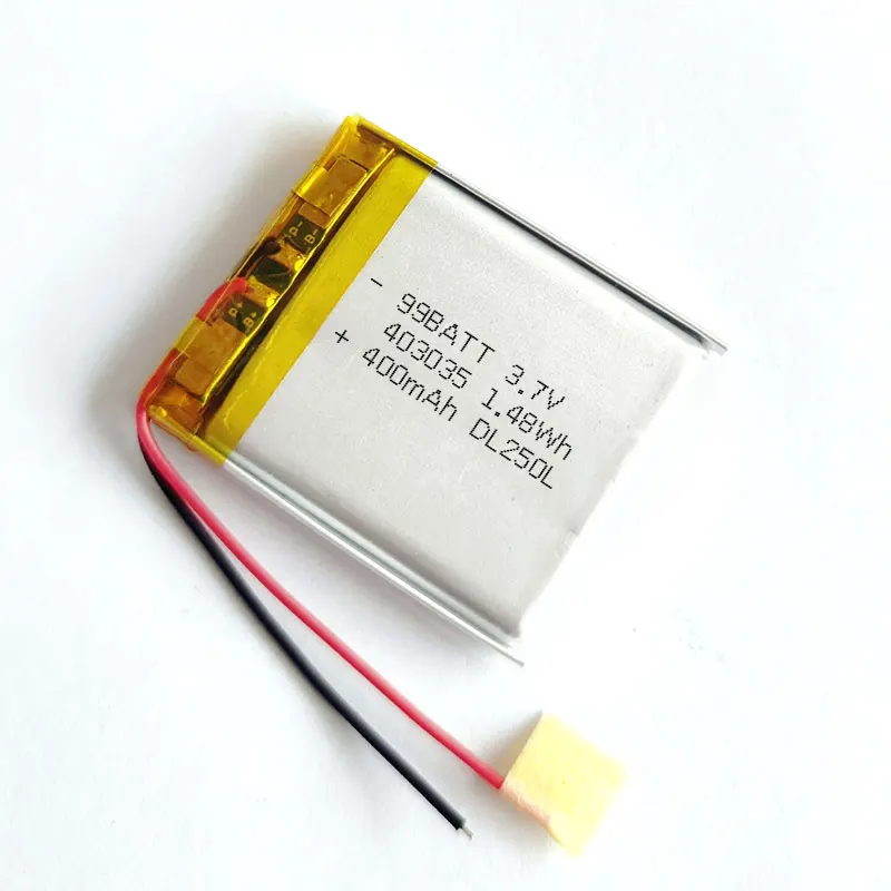 Lot de trois batteries lithium polymère 3,7V 400mAh 403035 alignées, avec connecteurs JST, pour projets IoT.
