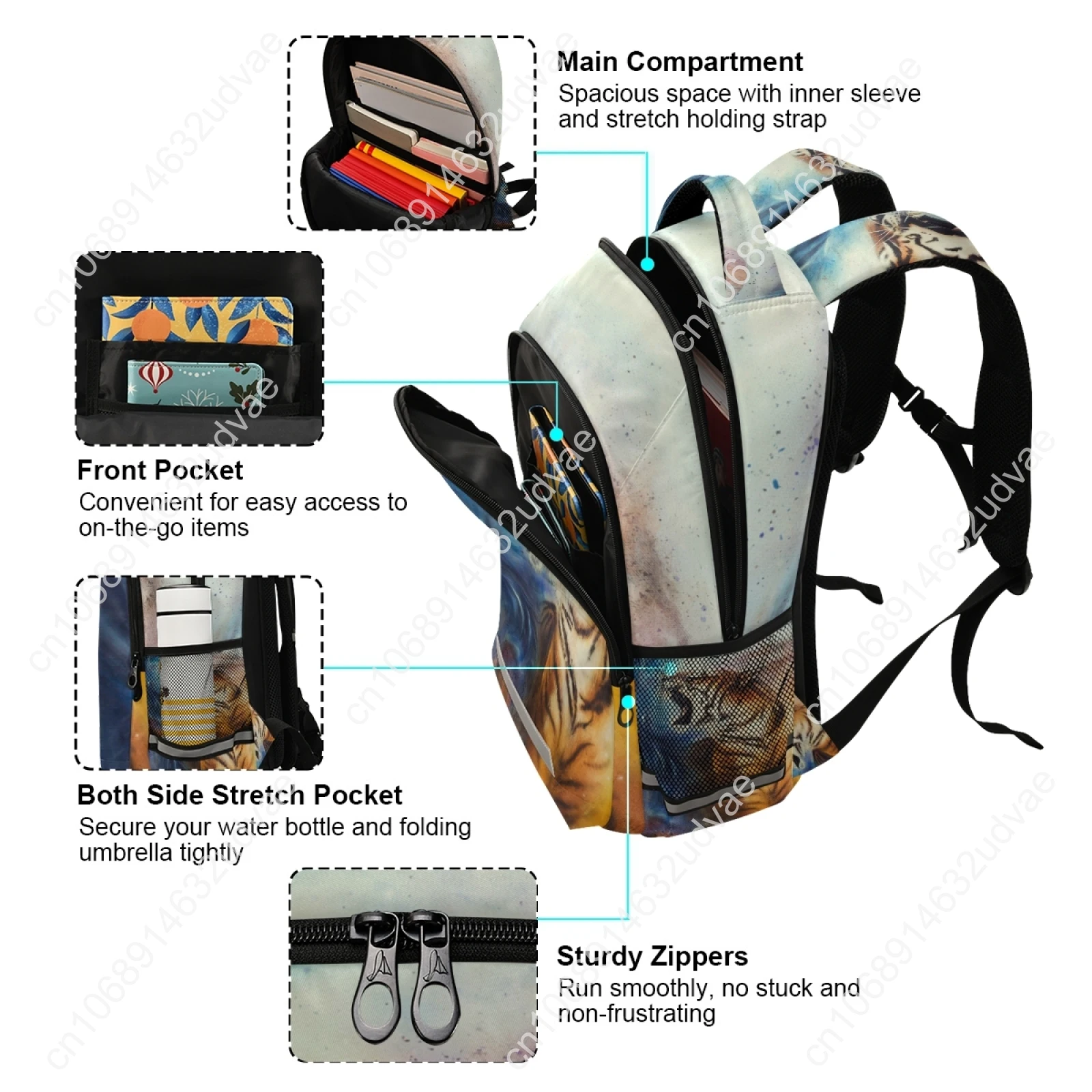 2021 Tiger Skin Print School Backpack For Teenagers Boy Large Capacity School Bags Reflective Strip Laptop Backpacks Mochila