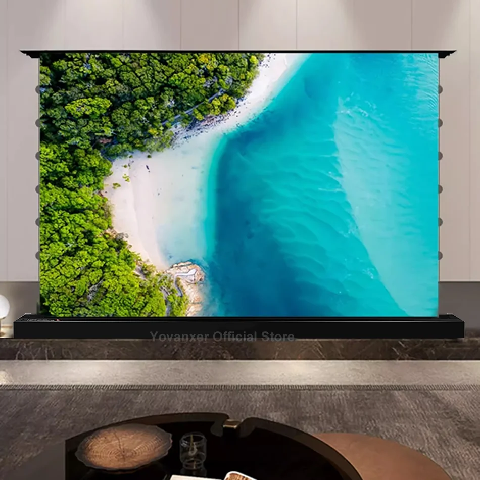 ALR CLR Electric Floor Rising Rollable Projection Screen 3D 4K Long Throw Ambient Light Rejecting for Normal Projectors