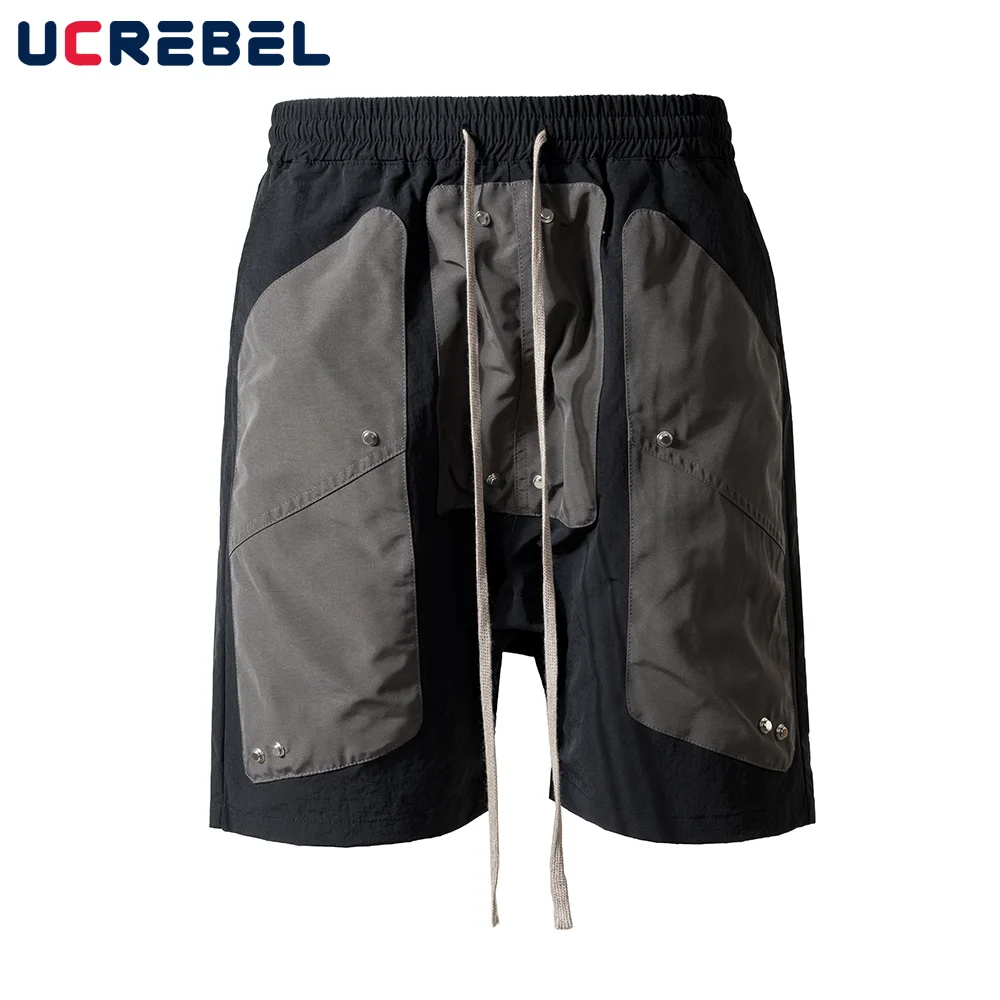 Contrast Paneled Sweatshorts Mens Streetwear Patch Knee length Casual