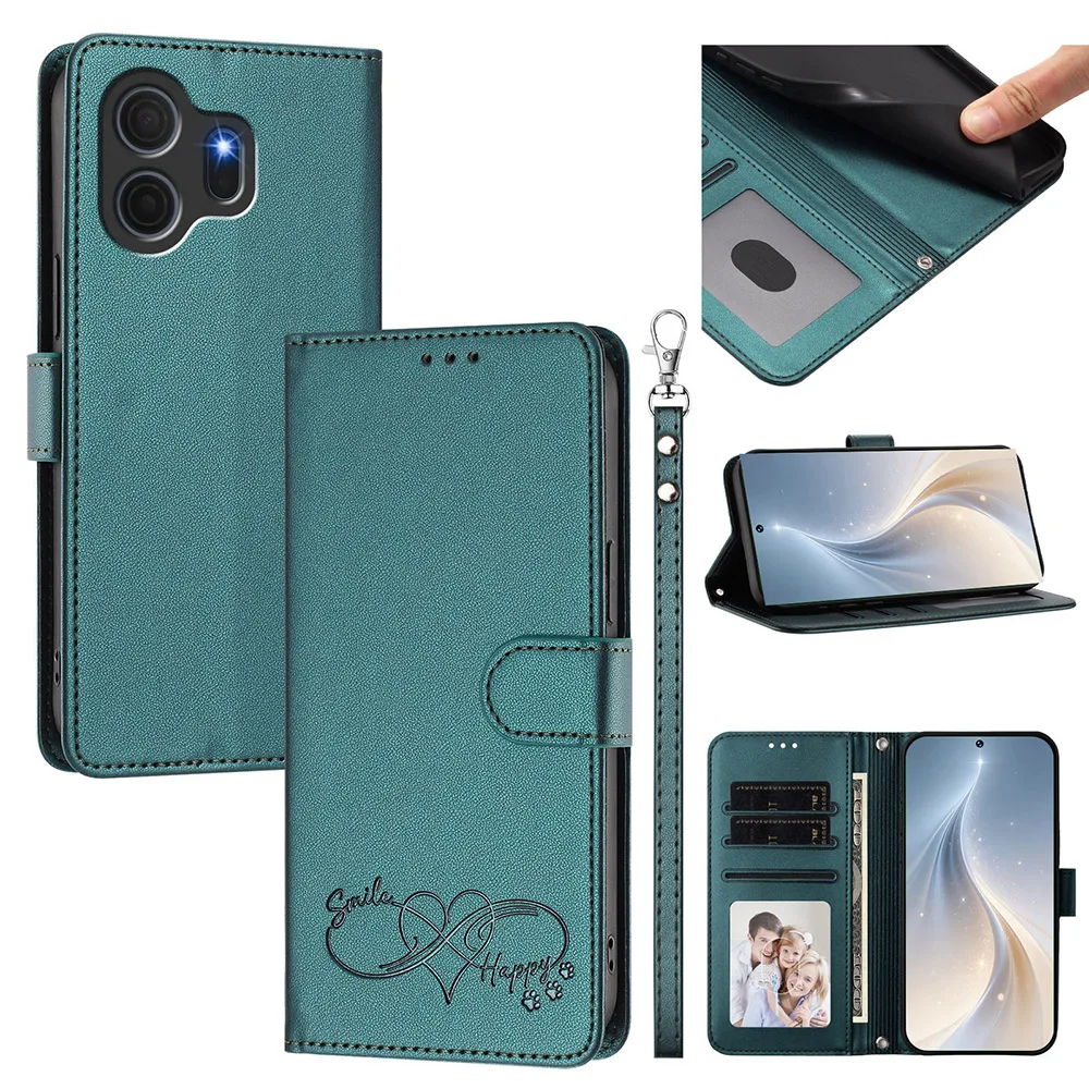 Leather Stand Wallet Phone Cover with Card Holder and Strap