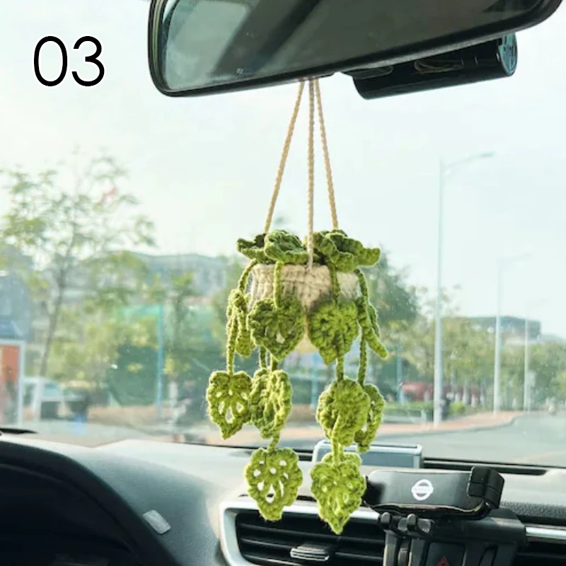 Car Handmade Crochet Plant Pendant Hanging Basket Charm Rear View Mirror  Ornament Accessories Decor Gadgets Interior Styling - AliExpress