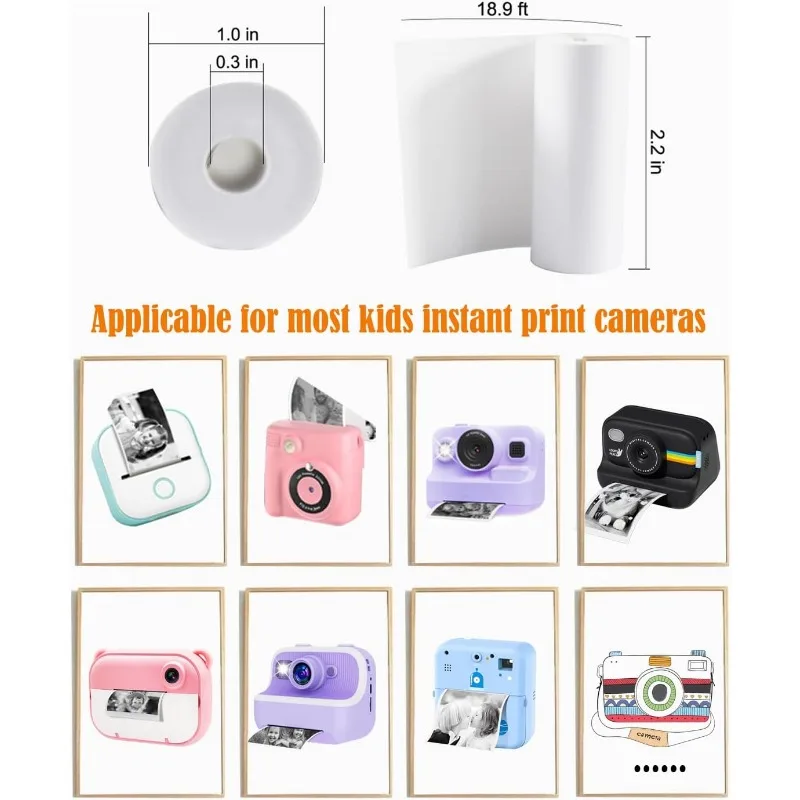 Kids Camera Paper Roll,12 Rolls for Kids Instant Camera Refill Print Paper,HD Printing Set Portable Paper Film Camera,No-Sticky