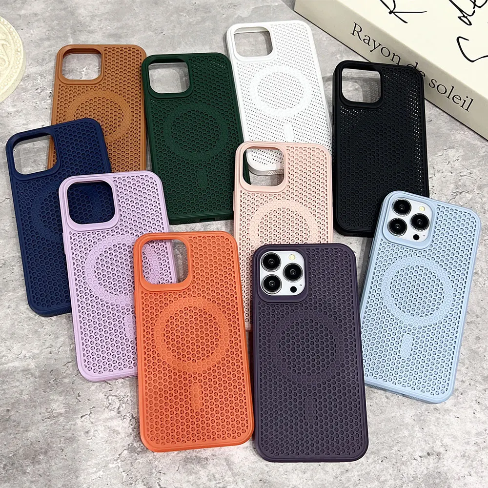 

Сетка для отвода тепла для Magsafe Магнитный чехол для iPhone 15Pro Max 14 13 12 Pro Max охлаждающий дышащий беспроводной зарядный чехол