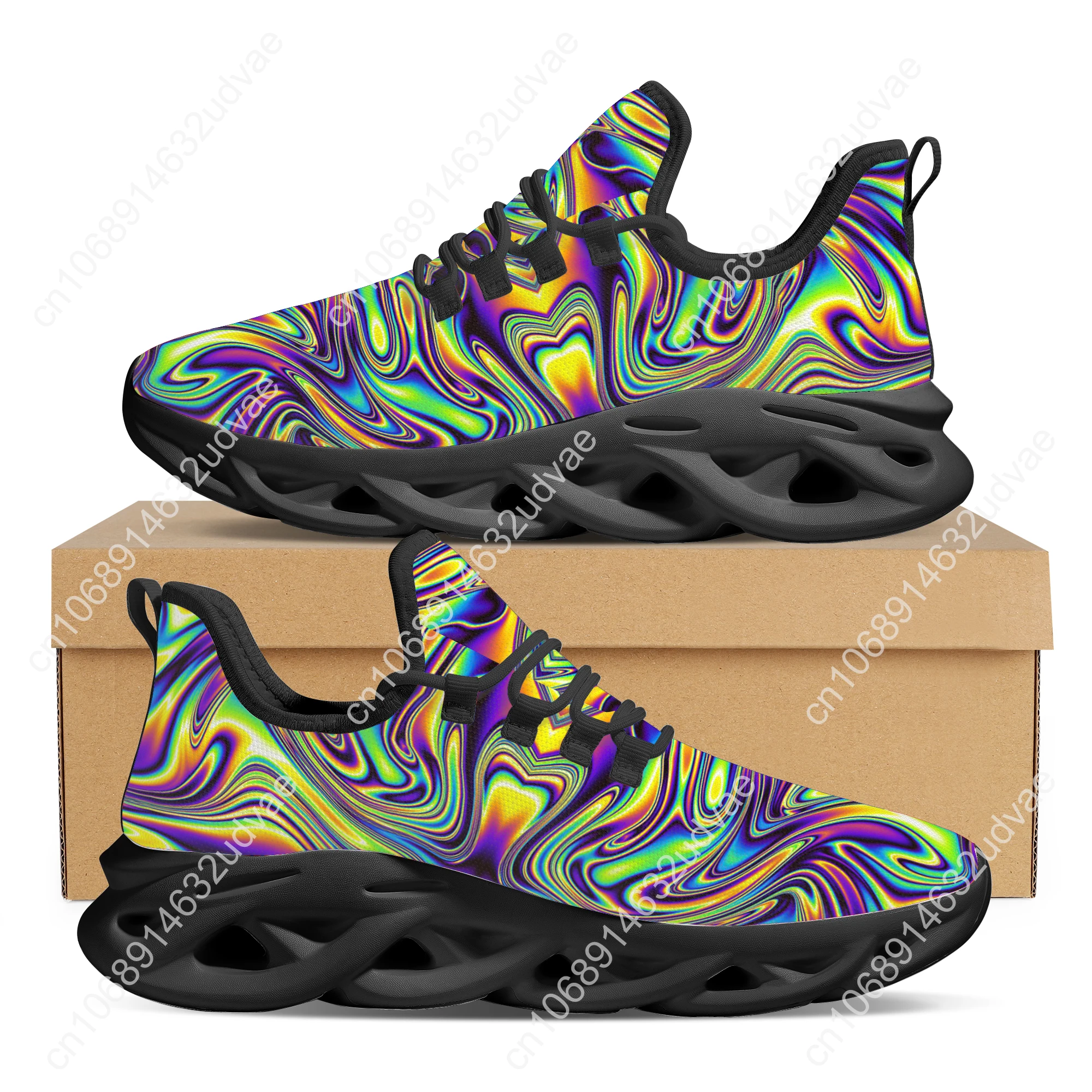 Fashion Trippy Colorful Mesh Breathable Outdoor Shoes Comfortable Casual Shoes Spring Running Shoes Soft Flat Shoe