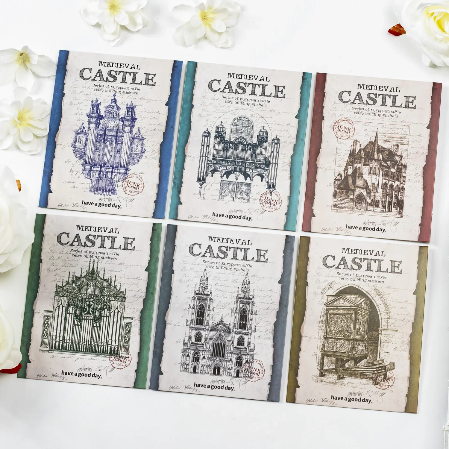 

10 Sheets Medieval Castle Series Vintage Castle Theme Litmus Paper Material Creative DIY Journal Collage Decor Stationery