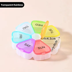 Compact Rainbow Flower Medicine Box - 7 - Day Organizer for Portable Travel Storage (Transparent 7 color)