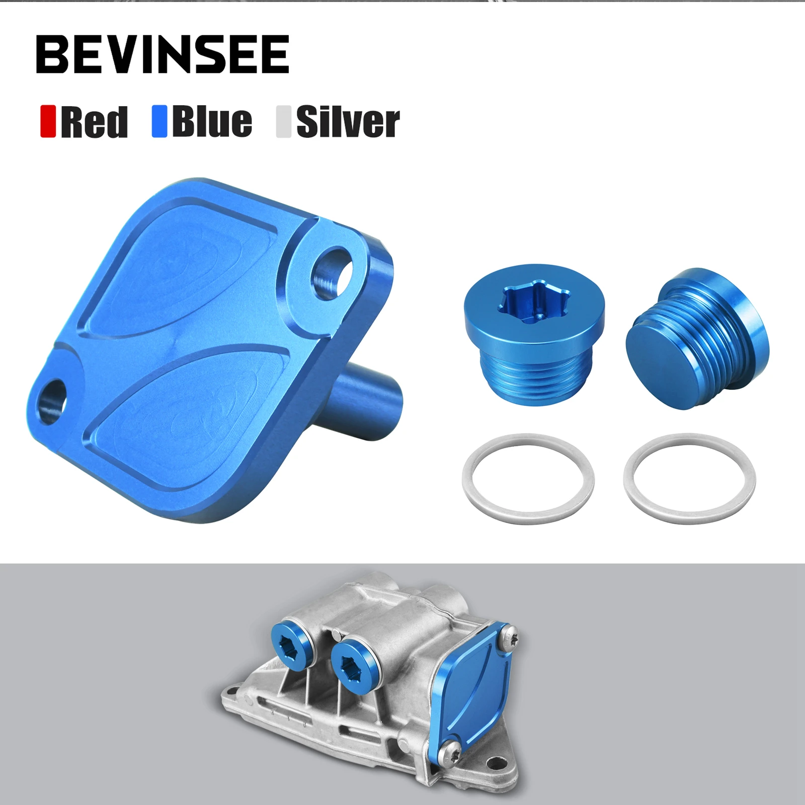 BEVINSEE Oil Thermostat Housing Lid Cover & Plugs for BMW E60 E61 E90 E92 F10 F11 F20 F36 F32 X1 E84 X3 F25, for BMW N54 N55 S55