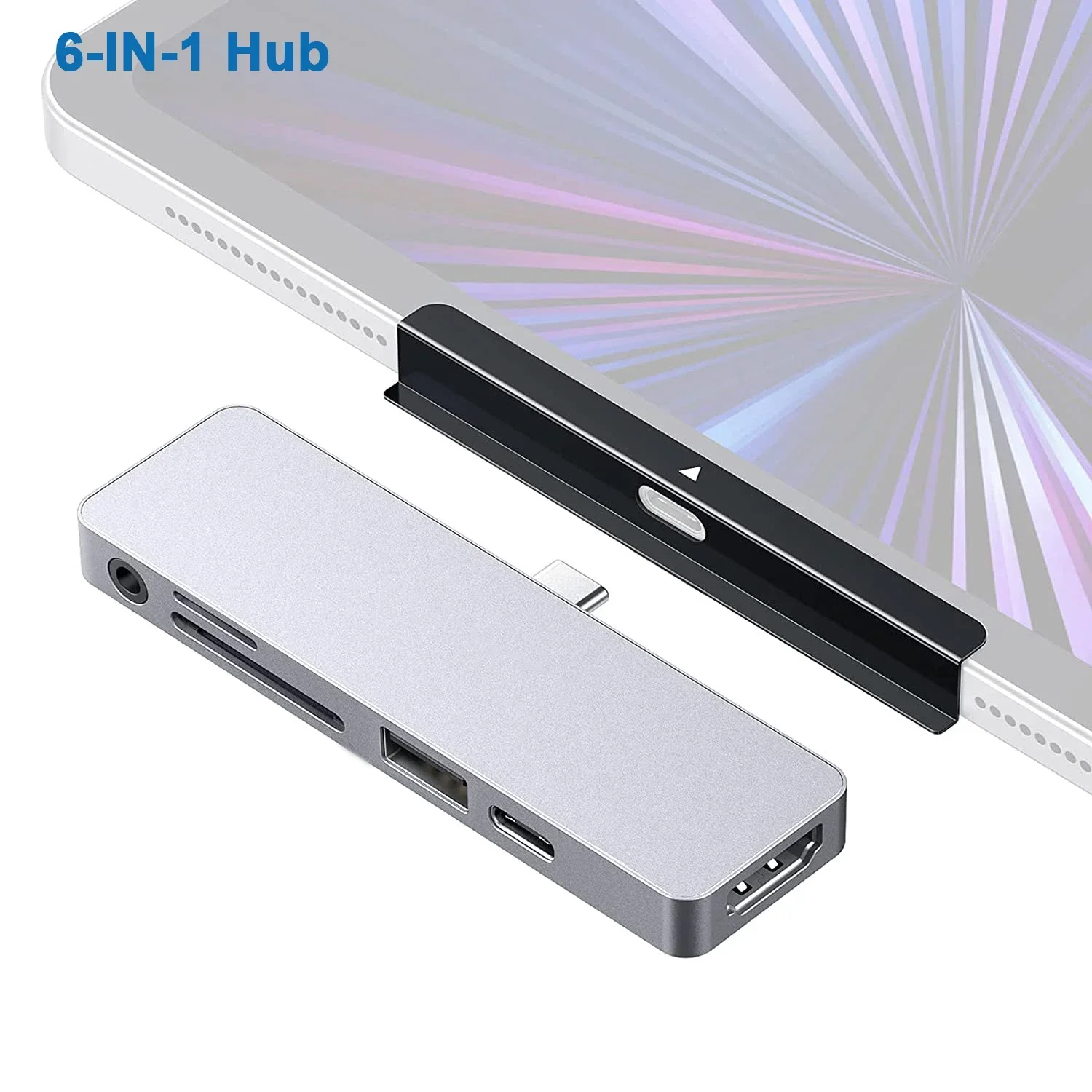 

Адаптер-концентратор USB C 6-в-1 с 4K HDMI USB3.0 SD/TF кардридером 3,5 мм аудио PD 100 Вт Power для MacBook Pro / Air, iPad Pro / Air
