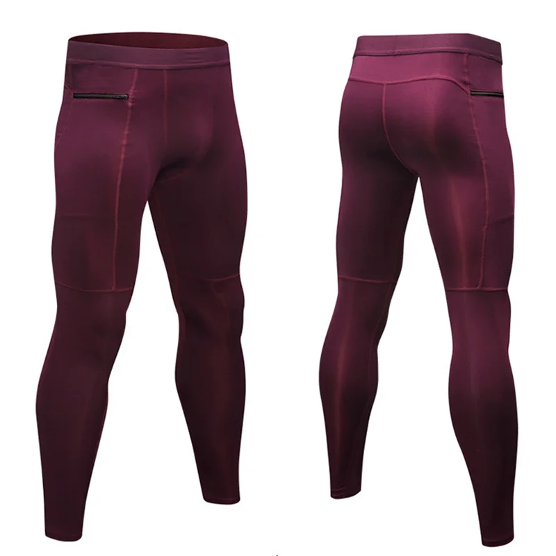 Men Running Sports Pants With Zip Pocket Yoga Fitness Workout Training Exercise Tight Cycling Leggings Quick Dry S M L XL 2XL
