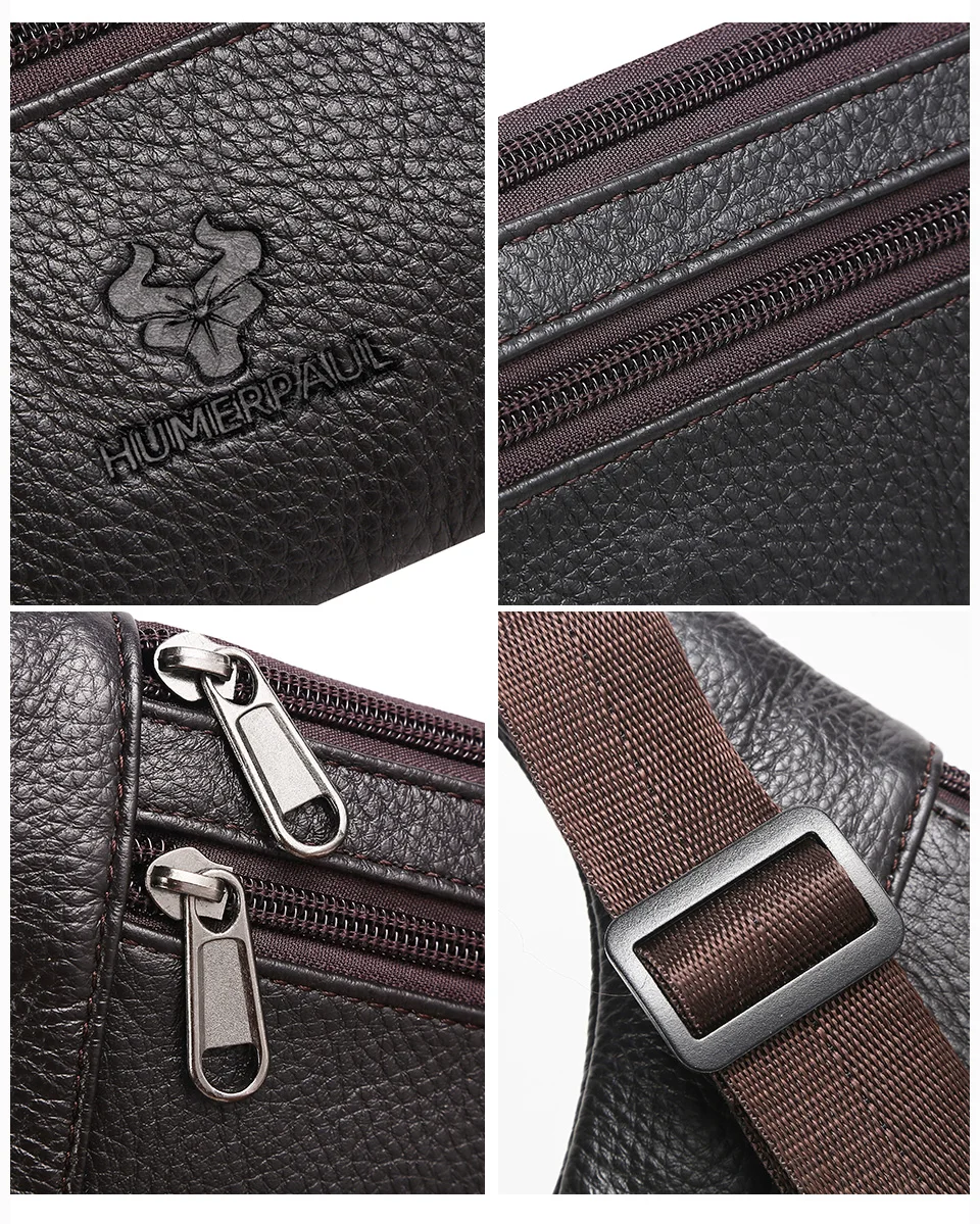 HUMERPAUL Echtes Leder Taille Tasche männer Casual Retro Umhängetasche Brust Tasche Multifunktionale Handy Taille Pack – Detail 8