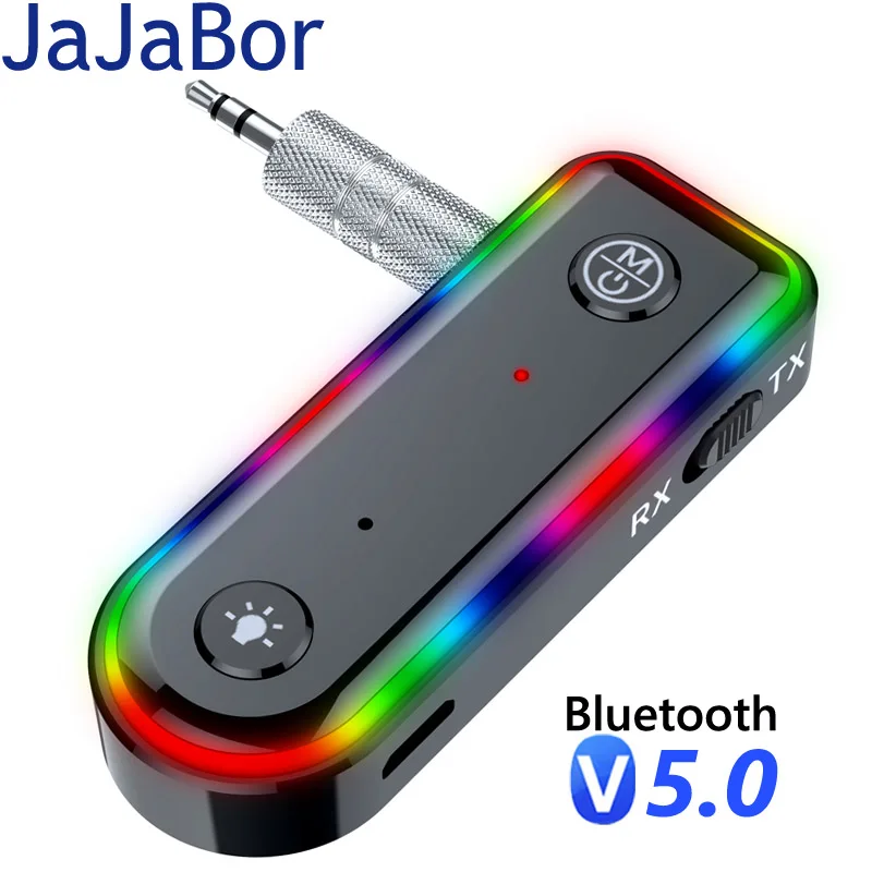 

JaJaBor Wireless Receiver Transmitter Colorful Light 3.5mm AUX Audio Adapter Car Music MP3 Player Bluetooth Handsfree Car Kit