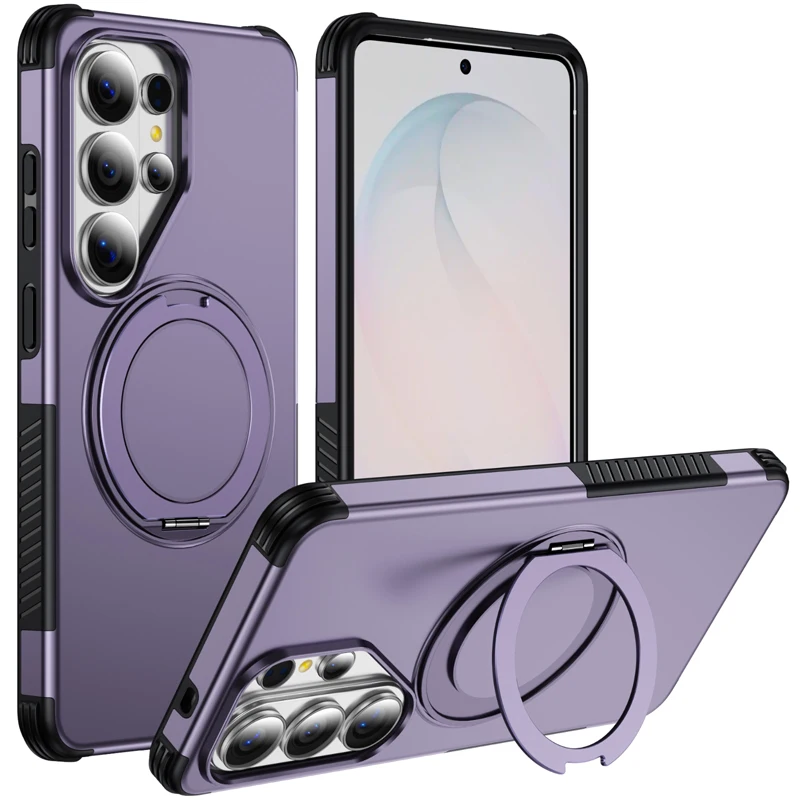 Magnetic Anti-Fall 360° Rotation Stand Protective Case - Durable PC + TPU Cover with Metal Stand