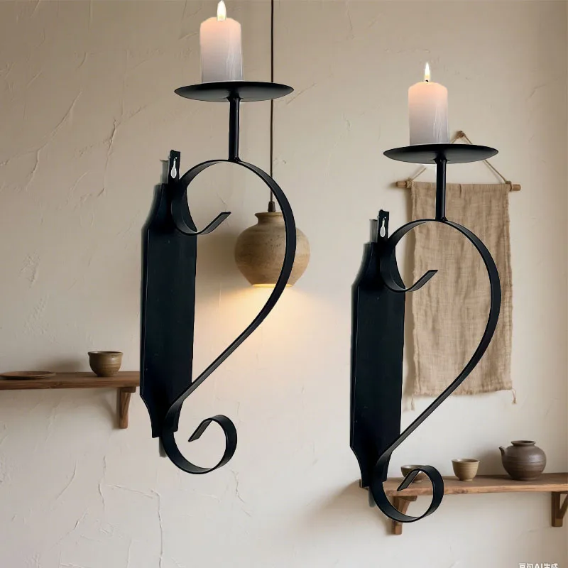 Wrought Iron Wall Mounted Candle Stand Rural Style Home Decor