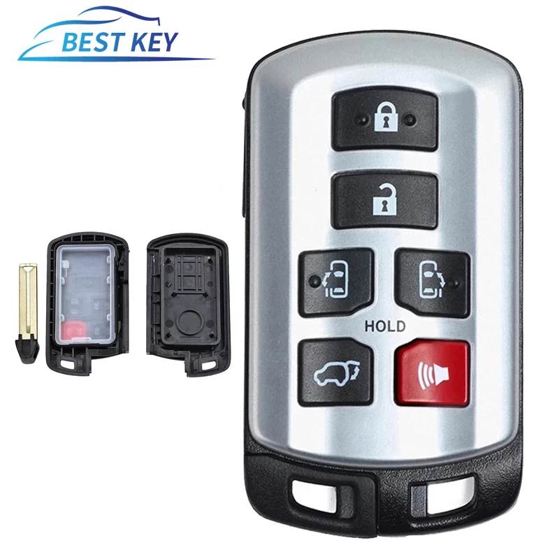 BEST KEY With 6 Buttons Uncut Blade - FOB for Toyota Sienna 2011 - 2017 2018 2019 2020 Smart Prox Remote Key Shell Case