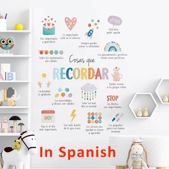 Autocollant mural pour enfants, choses espagnoles/anglais à rappeler, décor de bureau espagnol, coin apaisant, décor de chambre de bébé 1