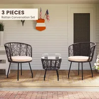 Boho 3 Piece Bistro Set, Modern Outdoor Wicker Patio Furniture with Tempered Glass Table Top and 2 Chairs, Washable Cushi 2