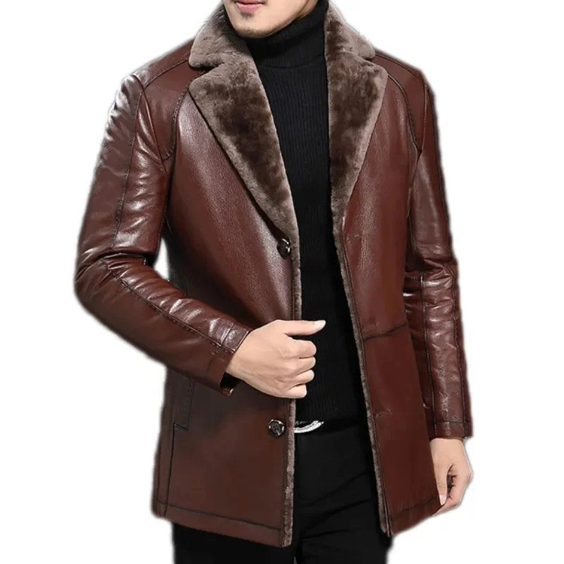 

AYUNSUE Genuine Leather Sheepskin Coat for Men Jacket Winter Plus Size Sheep Shearling Real Fur Coats JLK17759 KJ1209