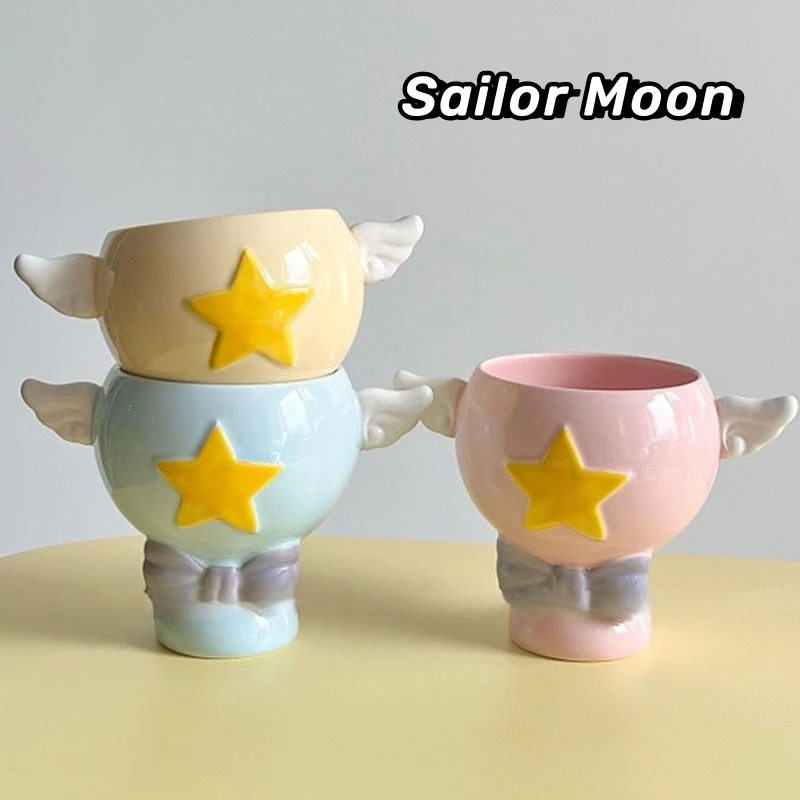 

Sailor Moon Mug Magic Stick Ceramic Cup Hand-Painted Bow Tie Couple Ice Cream Mug Funny Kitchen Drinkware Girl Gift