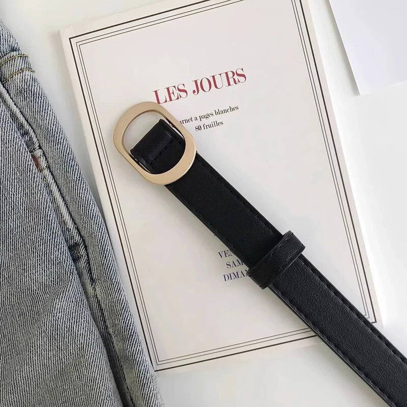 여성 벨트 세련된 골드 버튼 비 천공 벨트 정통 레저 다목적 PU 가죽 벨트 바지 청바지 벨트와 짝을 이루는