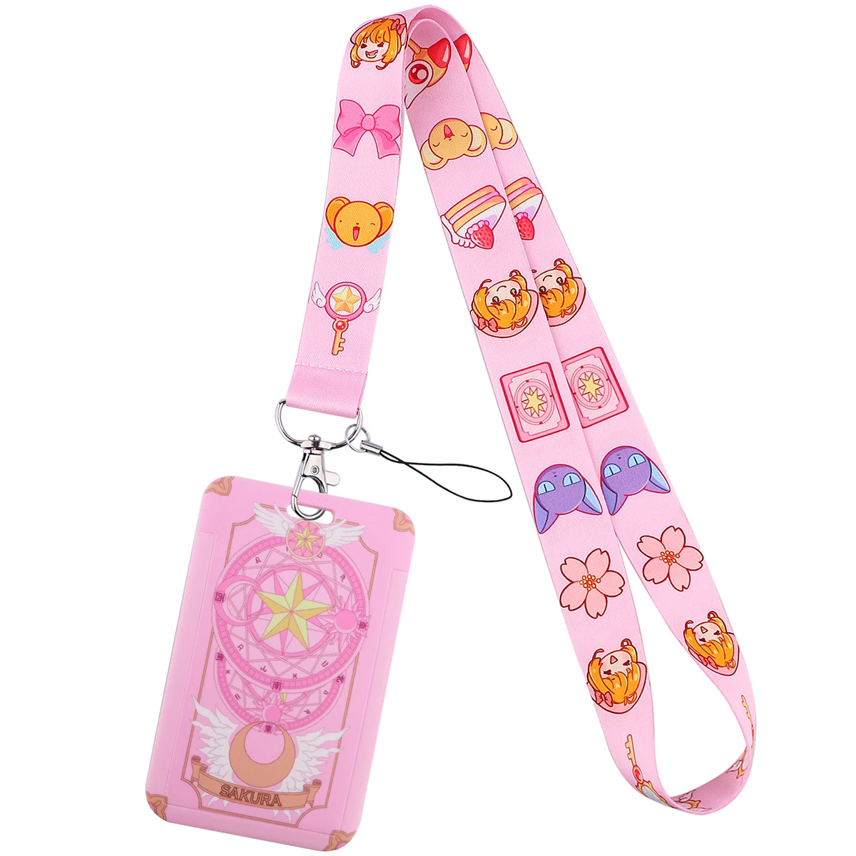 Pink Anime Girls Lanyard and Keychain Set