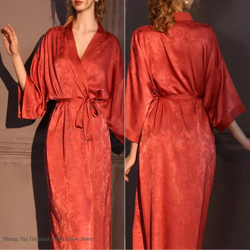 Elegant Jacquard Satin Kimono Robe