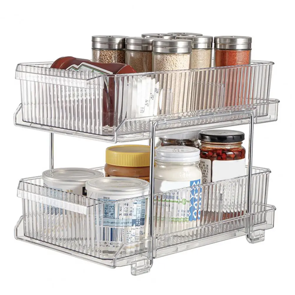 

Desktop Storage Rack Transparent Two-tier Cosmetic Storage Rack with Capacity Detachable Partition Plate Ideal for Bathroom