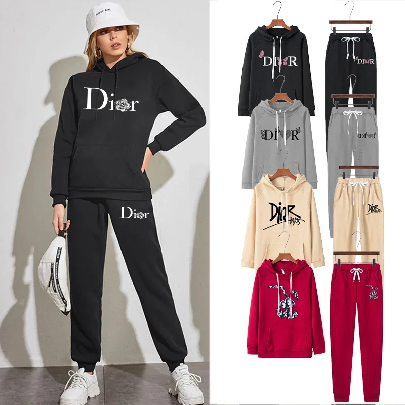 

Autumn Winter Women's Suit Drawstring Hoodies + Pants Sets Letter Printed Tracksuit Hooded Sweatshirts Ladies Y2k Streetwear
