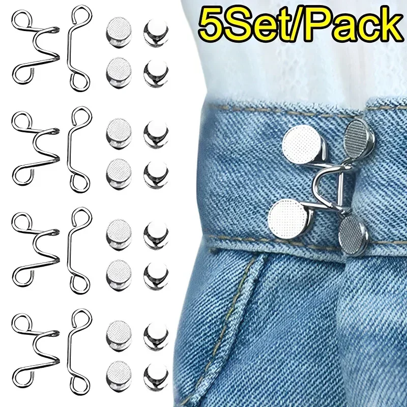 

5/2/1Set Adjustable Waist Buckles Set Detachable Jean Button Pins Perfect Fit Instant for Tighten Waist Jeans No Sewing Buttons