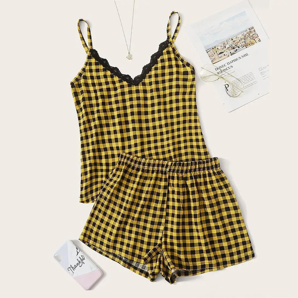 Sexy Camisole Crop Pajama Sets	cropped Camisola	women Mujer Conjuntos Pijamas Conjunto Pyjama Pijama Femme Ensembles Feminino Pj