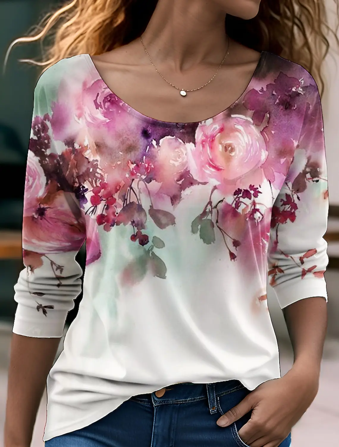 New Women\'s T shirt 3D Print Floral/Butterfly Graphics Long Sleeve Funny Crew Neck Regular Fit Spring/Fall Thin Style Sweatshirt