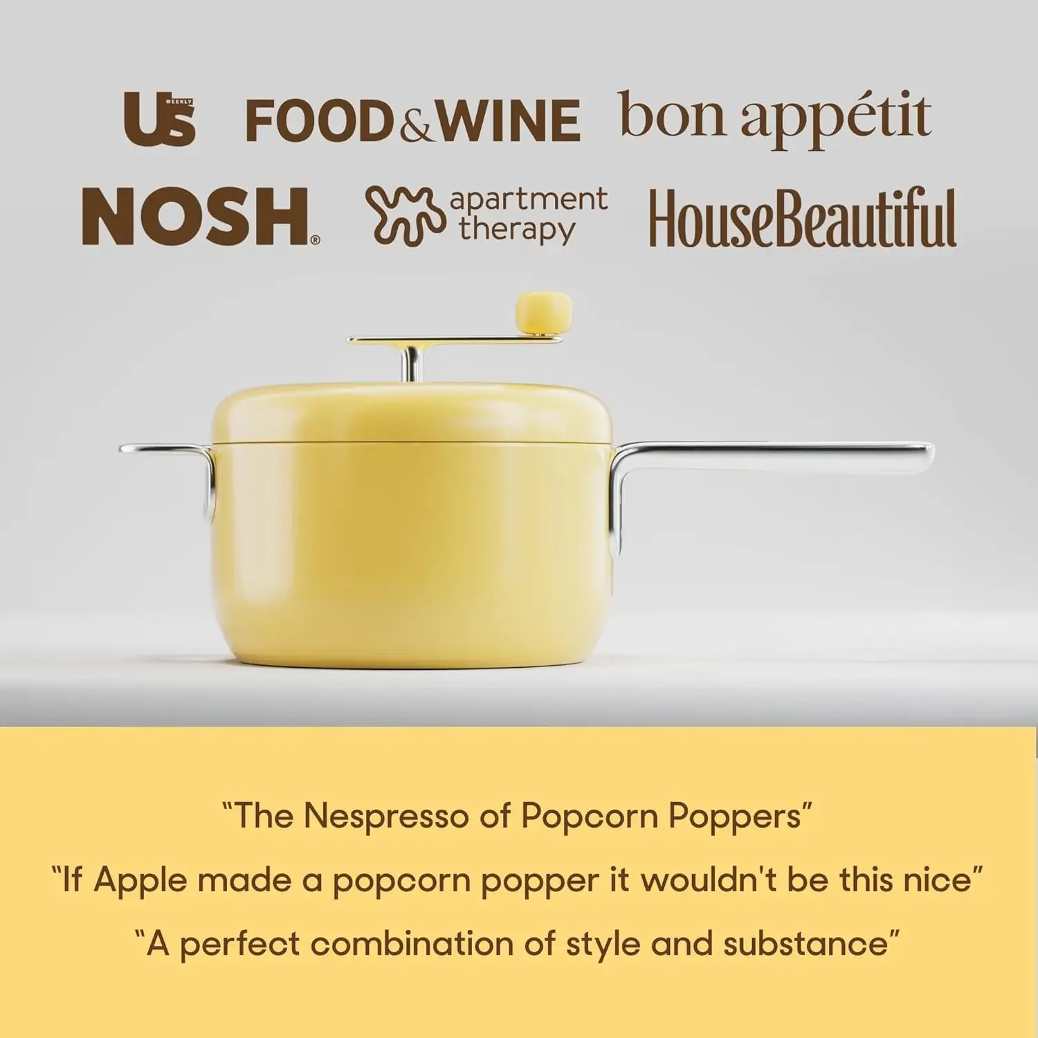 Popcorn Popper in Butter - 6 Quart Stovetop Popcorn Machine - Stainless Steel Popcorn Maker Compatible with All Stovetops 6