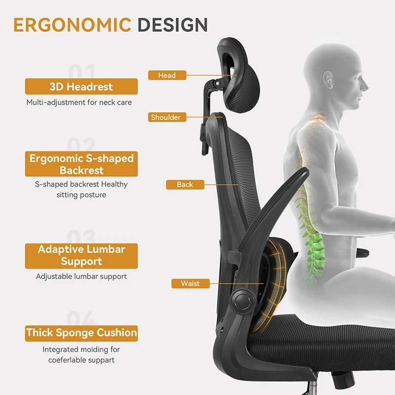 Office Chair Ergonomic High Back Chair Mesh Sliding Gaming Computer Chairs Adjustable Rotating Armchair Commercial Home Furnitur 5