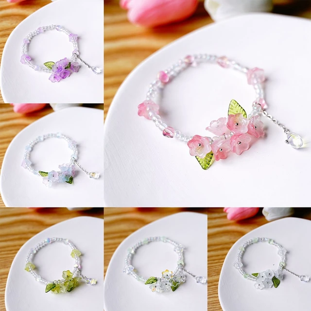 New Design Sweet Vintage Pearl Lily Flower Bracelet for Women Korean Cute  Tassel Pink Peach Pendant Bracelet Aesthetic Jewelry - AliExpress