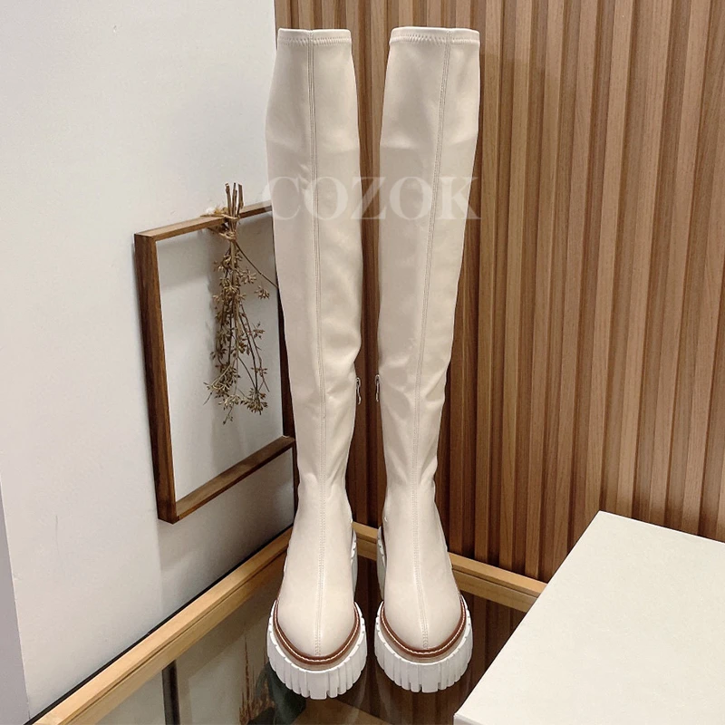 

Autumn Tight Stretch Boots 2023 New Apparent Leg Length Over-the-Knee Ladies Boots Non-slip Height Increasing Women Shoes