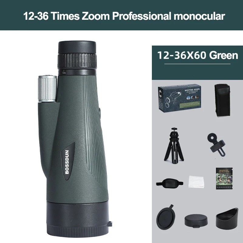 Telescope 12-36X60 Zoom Monocular Waterproof Long Range Monocular Bak4 Prism For Bird Watching Outdoor Camping Hunting Scope
