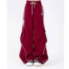 Retro Striped Streetwear American Work Pants Loose Casual Wide Leg Sports Trousers for Women Straight Cut Fashion Design