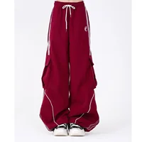 Retro Striped Streetwear American Work Pants Loose Casual Wide Leg Sports Trousers for Women Straight Cut Fashion Design