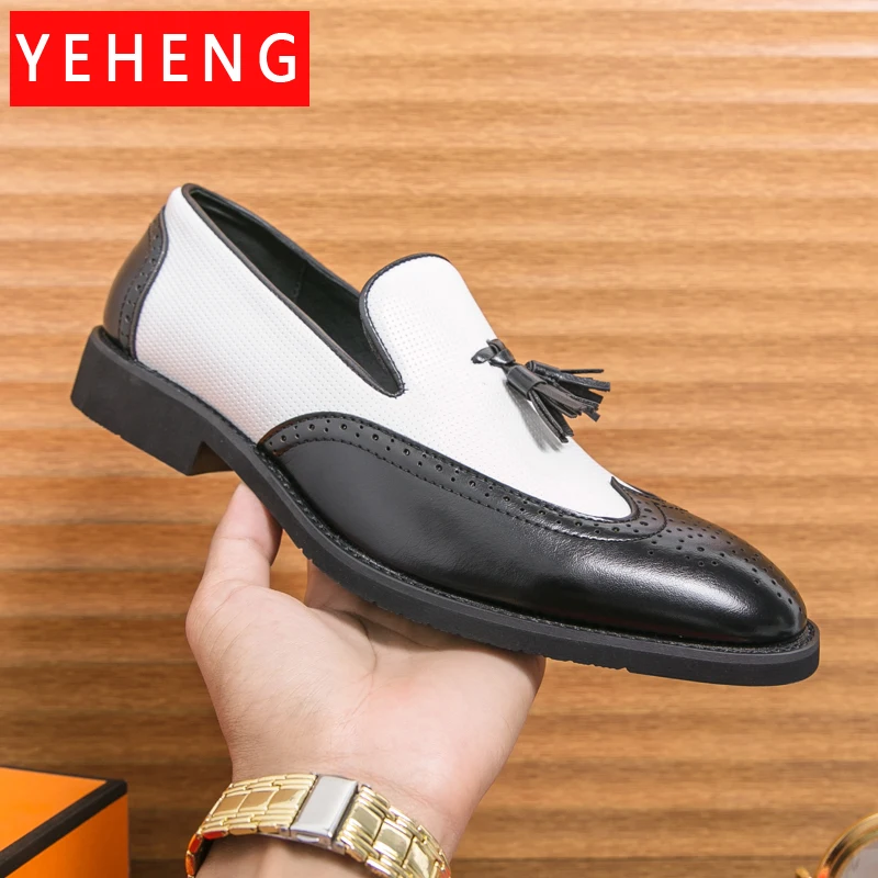Classic Brogues Men Shoes Business Office Oxfords Casual Lace Up Fashion Men Suits Shoes Pure Leather Wingtip Retro Dress